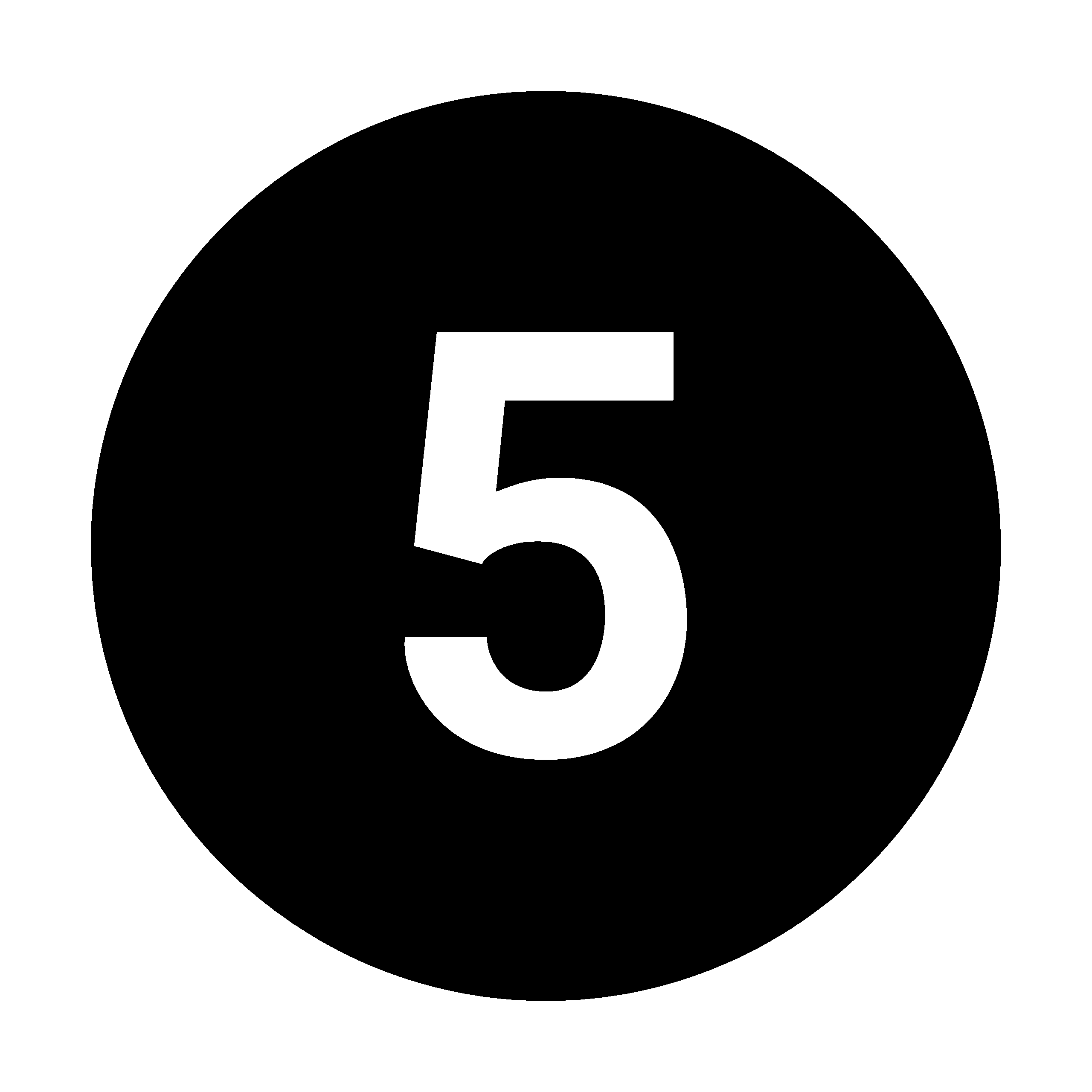 The number 5 inside of a circle