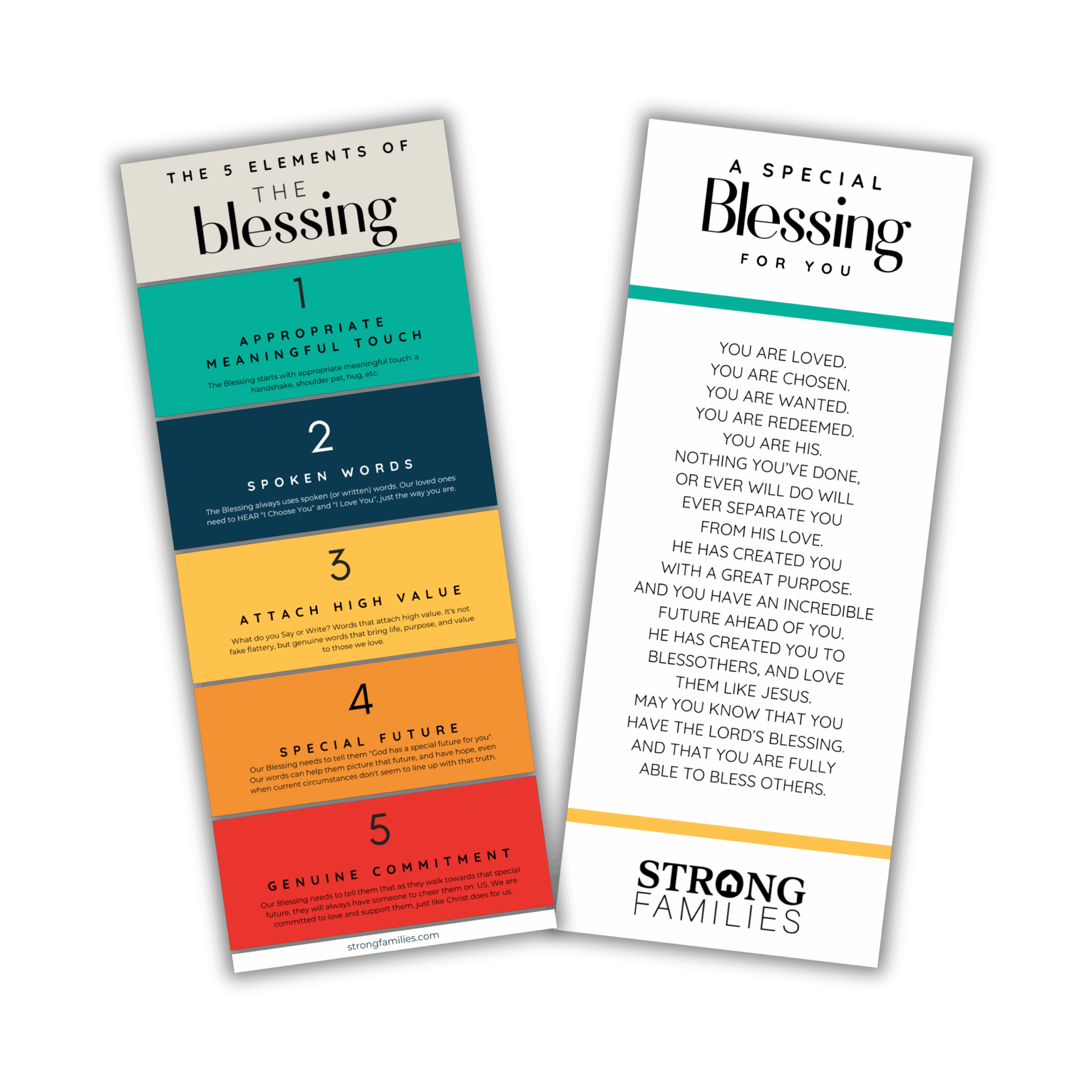 The 5 elements of the blessing bookmark by StrongFamilies - front and back